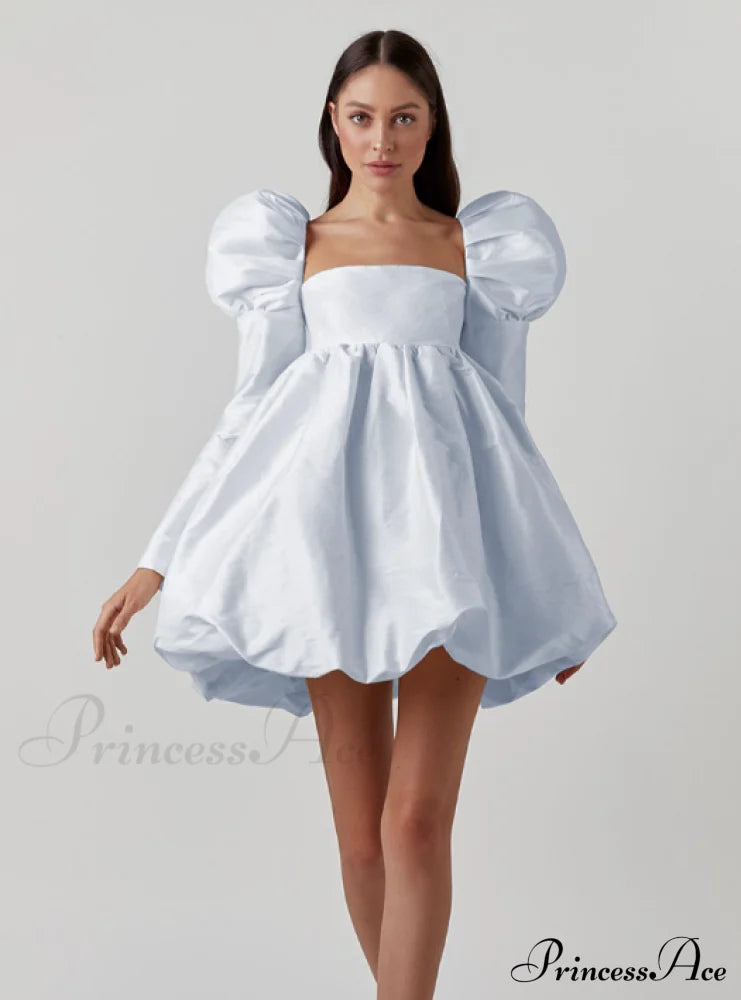 Classy Puff Sleeve Short Prom Dress - Ball Gown And Wedding M / Blue Dresses