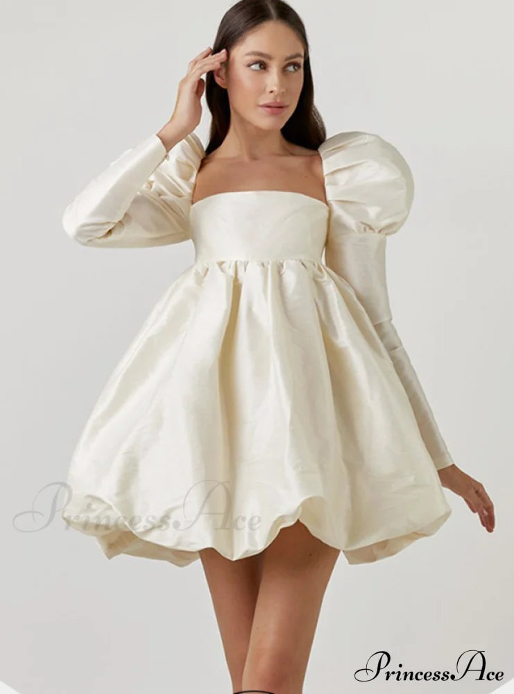 Classy Puff Sleeve Short Prom Dress - Ball Gown And Wedding S / Khaki Dresses