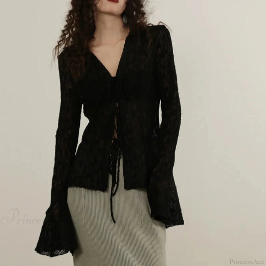Clear Lace Transparent Shirt Black / S