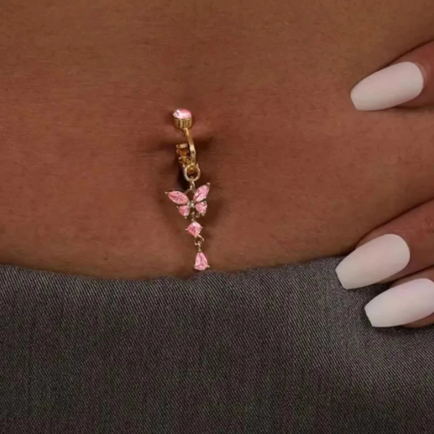 Clip-On Butterfly False Gothic Abdomen Ring Pink1
