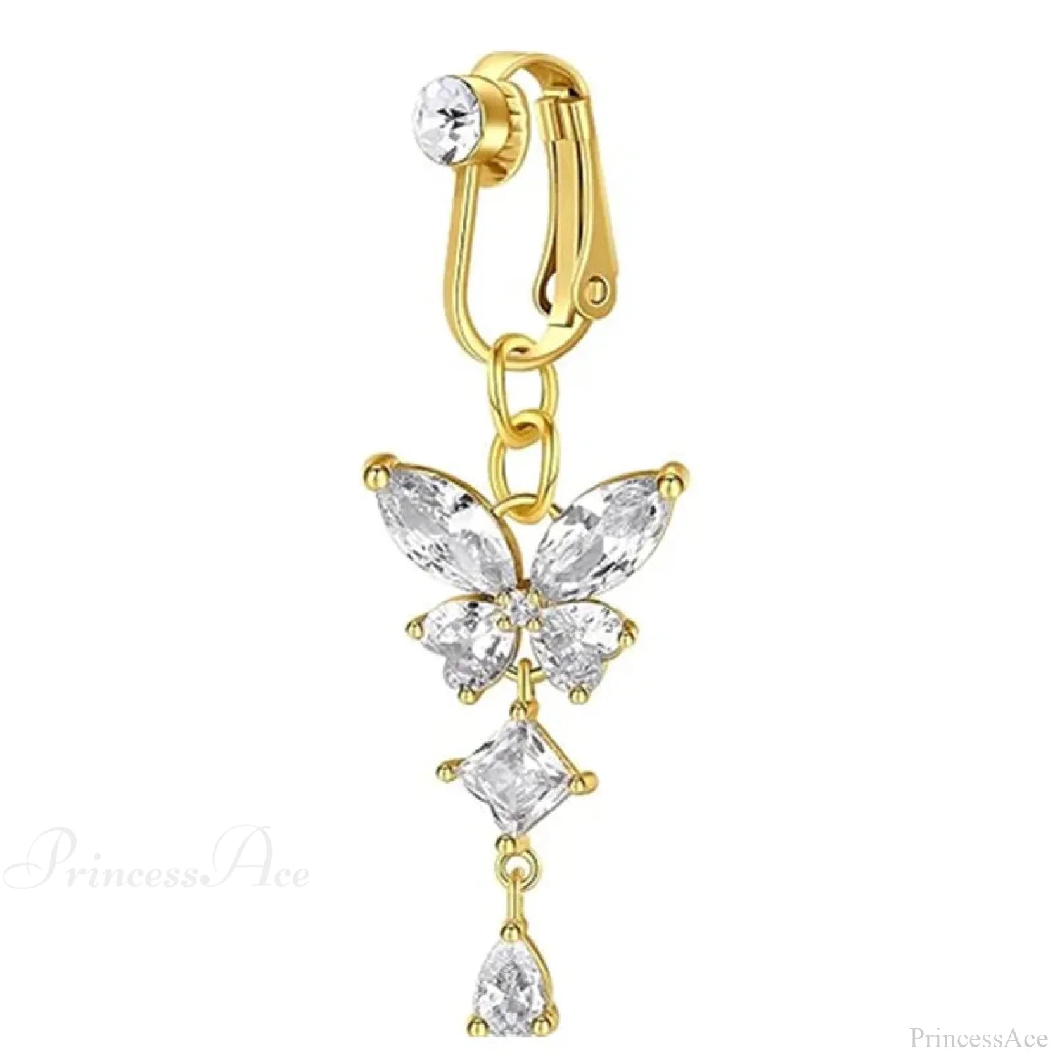 Clip-On Butterfly False Gothic Abdomen Ring White2