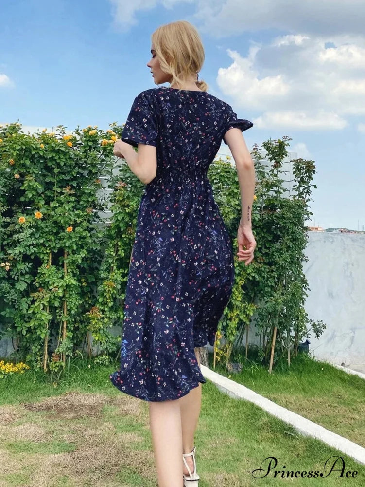 Coastal Short-Sleeved Gown Chiffon V-Neck A-Line Warm-Season Robe S / Yellow Dresses