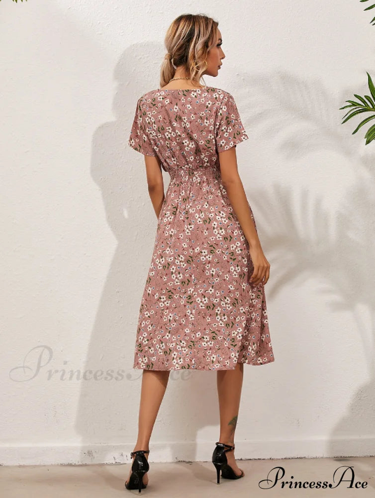 Coastal Short-Sleeved Gown Chiffon V-Neck A-Line Warm-Season Robe Xl / Black Dresses