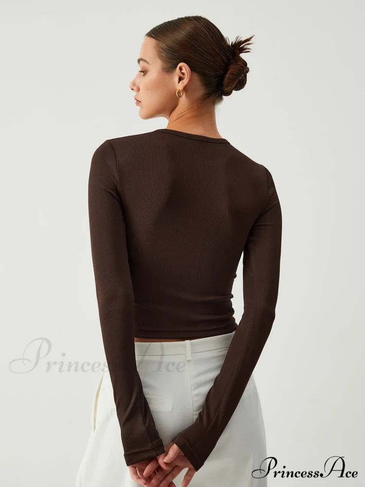 Cocoa Beans Long Trendy Sleeve Crop Shirt T-Shirts