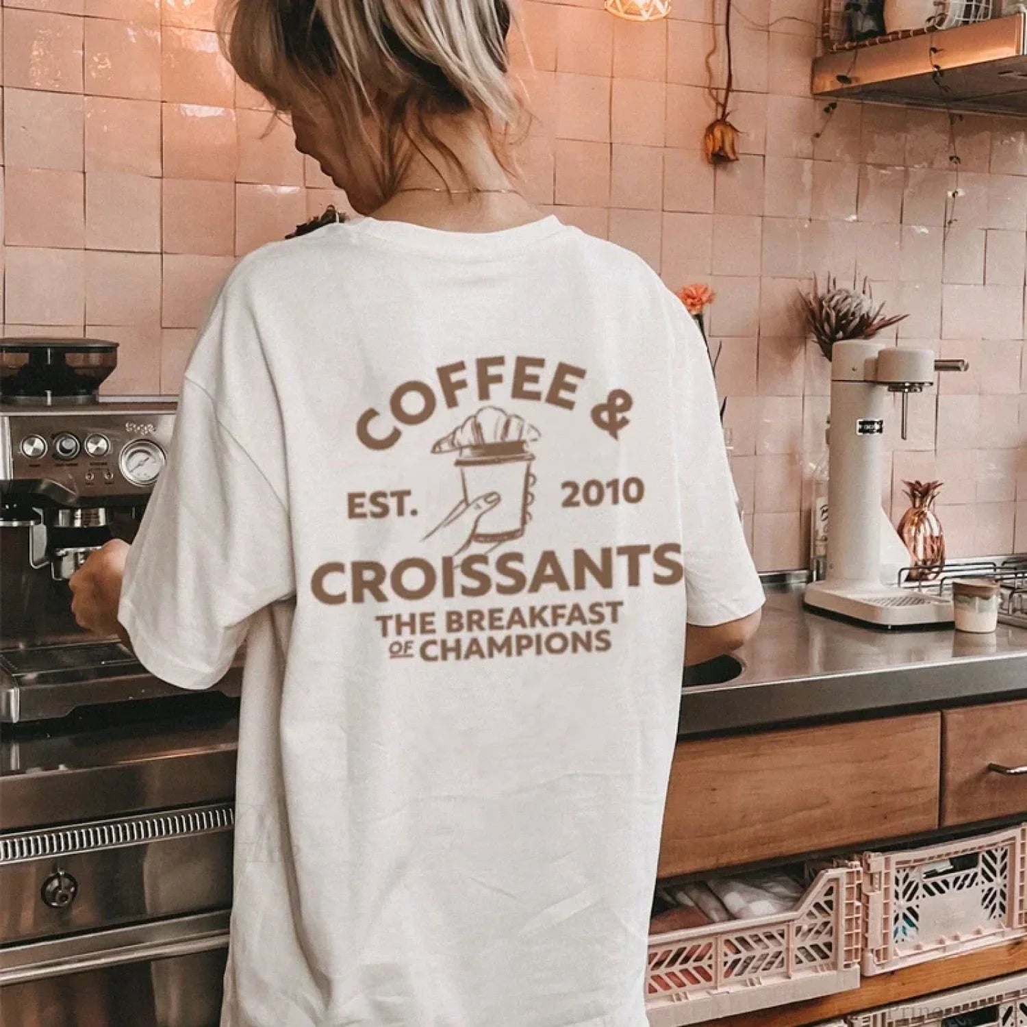Coffee Croissants Retro Breakfast T-shirt WHITE / S t-shirt-250223