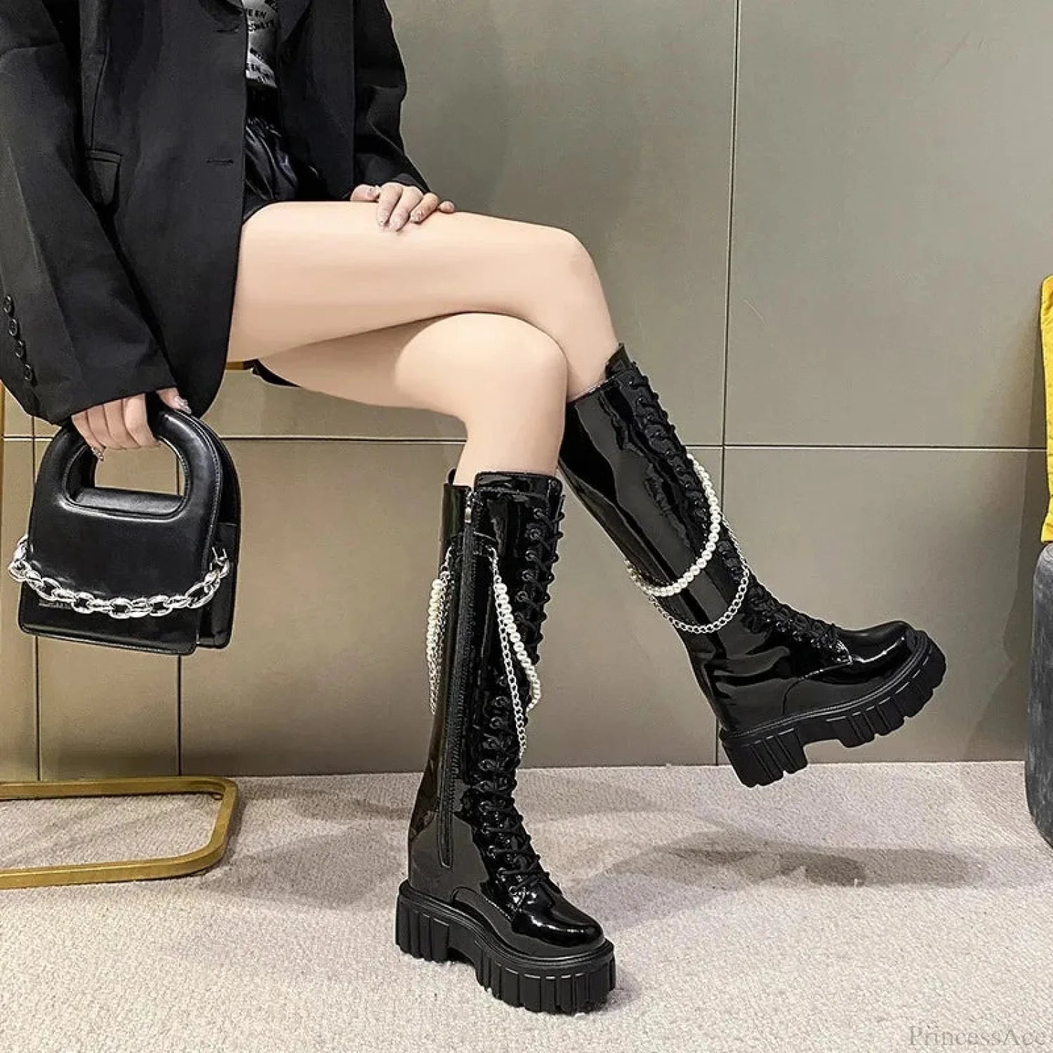 Cold Chunky Platform Rebel Gothic Tie Up Boot