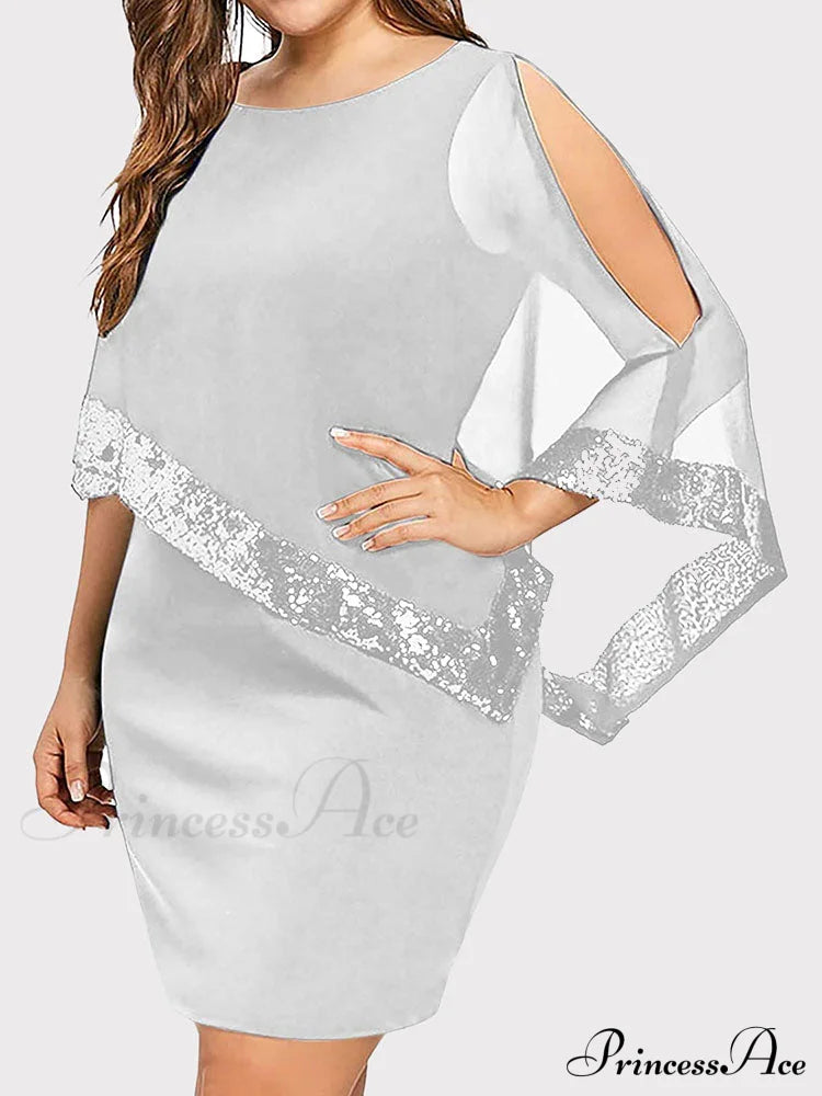 Cold Shoulder Long Trendy Sleeve Knit Top Gray / M Dresses