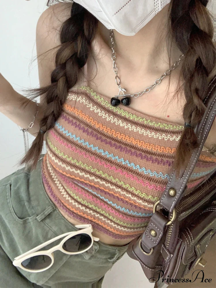 Color Block Graceful Striped Knit Sweater Tank Tops&Camis