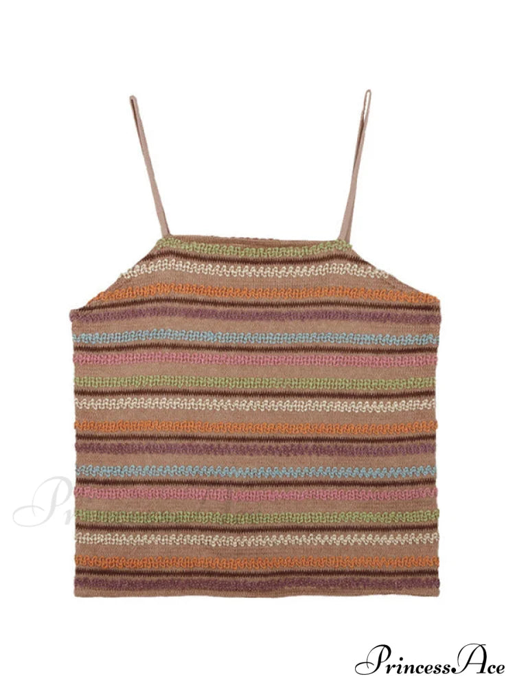 Color Block Graceful Striped Knit Sweater Tank Tops&Camis