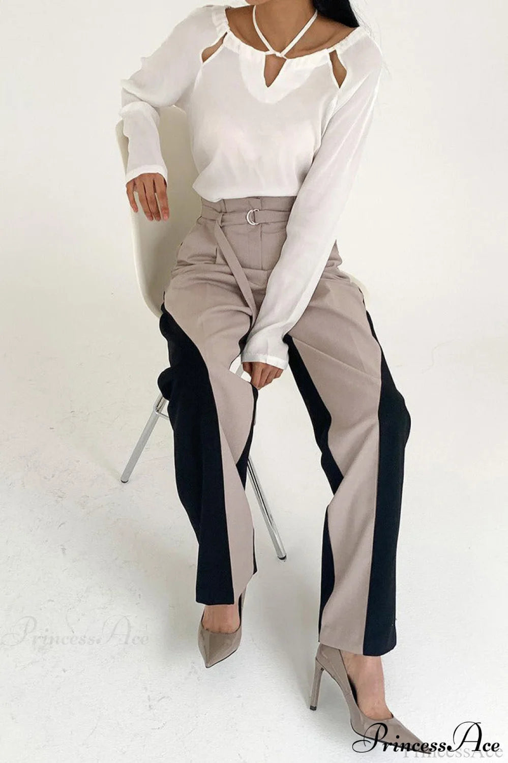 Color Block High Waisted Wide Leg Pants
