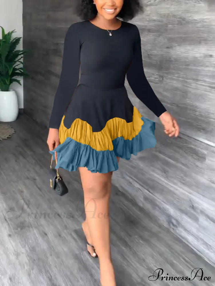 Color Block Reversible Trendy Knitted Boot Cuffs Black Yellow / L Dresses