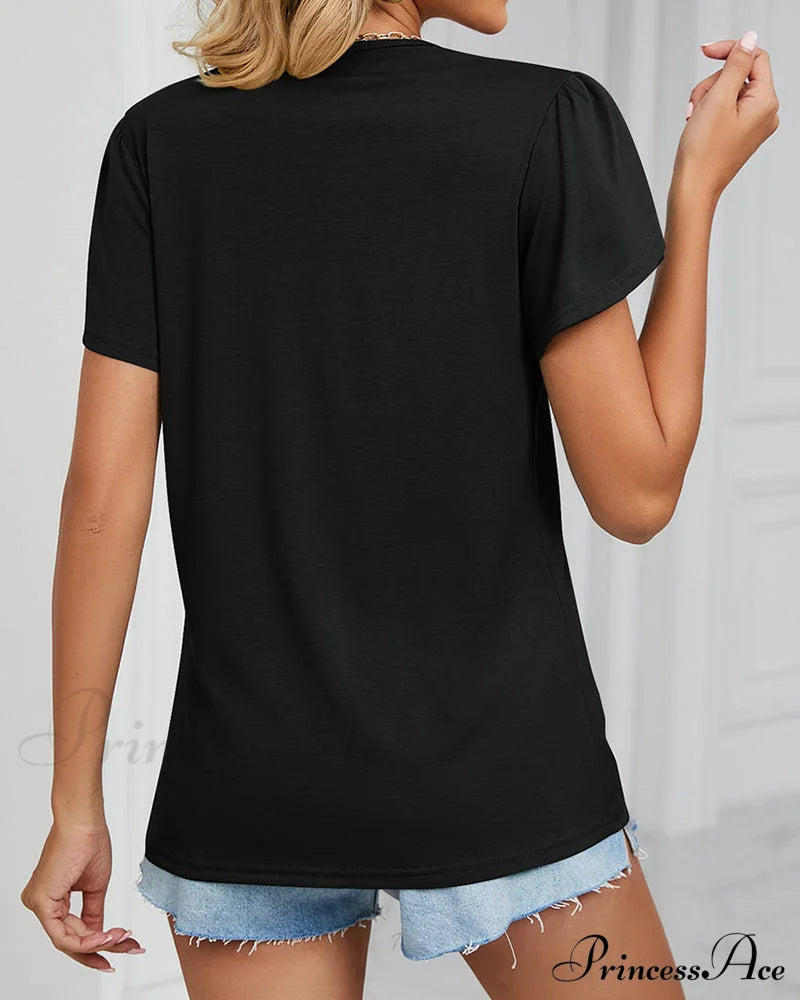 Color Ruffle Arm Solid T-Shirt T-Shirts