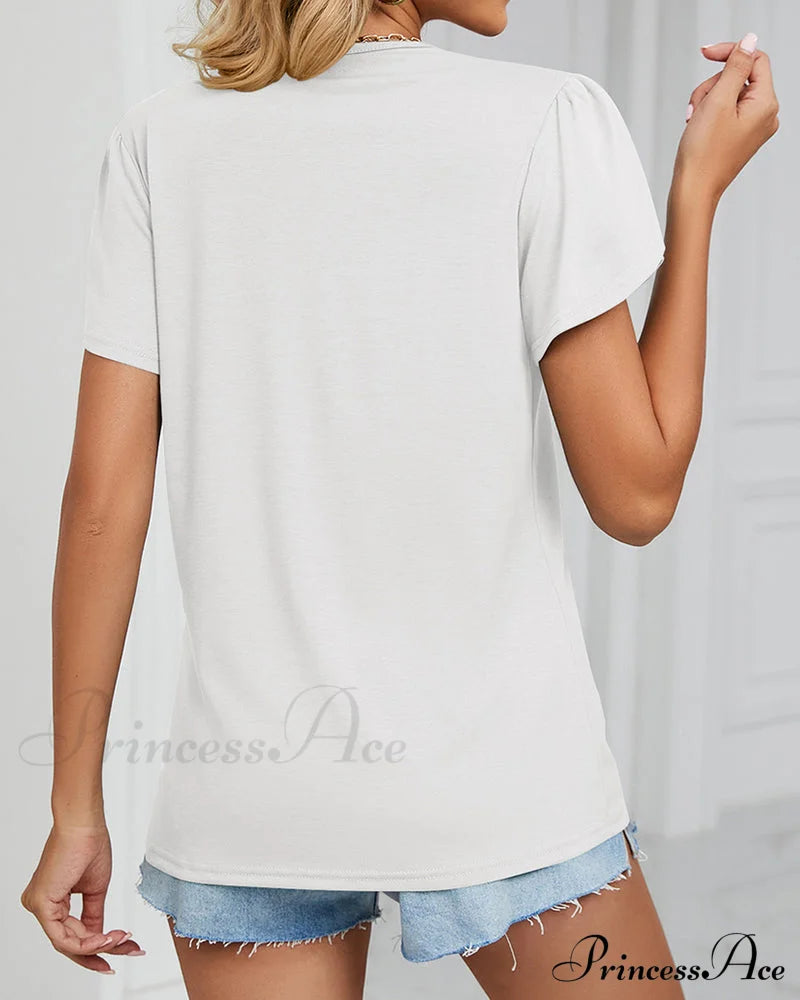 Color Ruffle Arm Solid T-Shirt T-Shirts