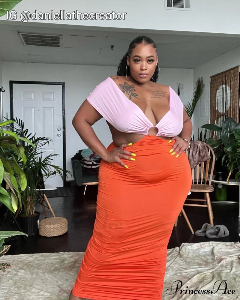 Colorblock Button Graceful Pleated Maxi Skirt Dresses