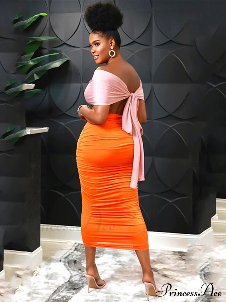 Colorblock Button Graceful Pleated Maxi Skirt Dresses