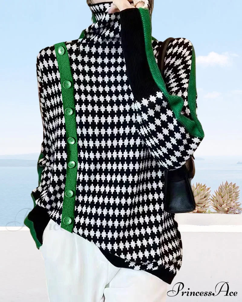 Colorblocked Neck High Pullover Sweaters-L