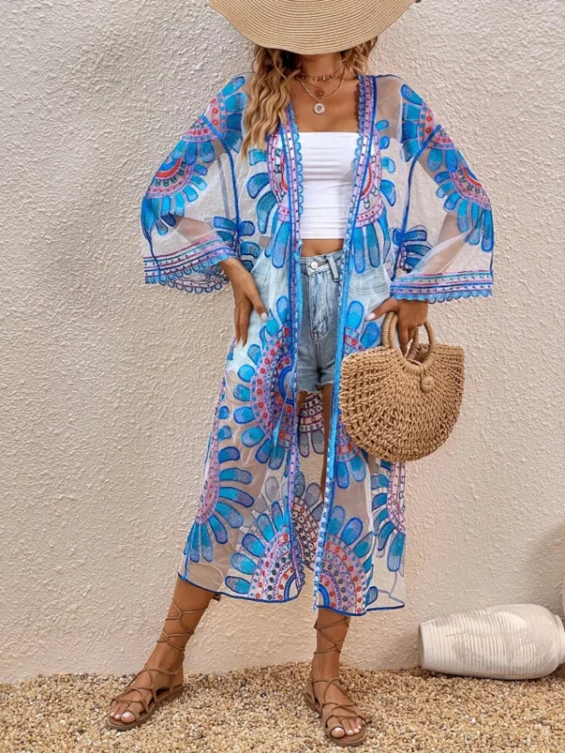 Colourful Floral Embroidery Boho Beach Cover-up Lace Bikini bohocoverup-250126