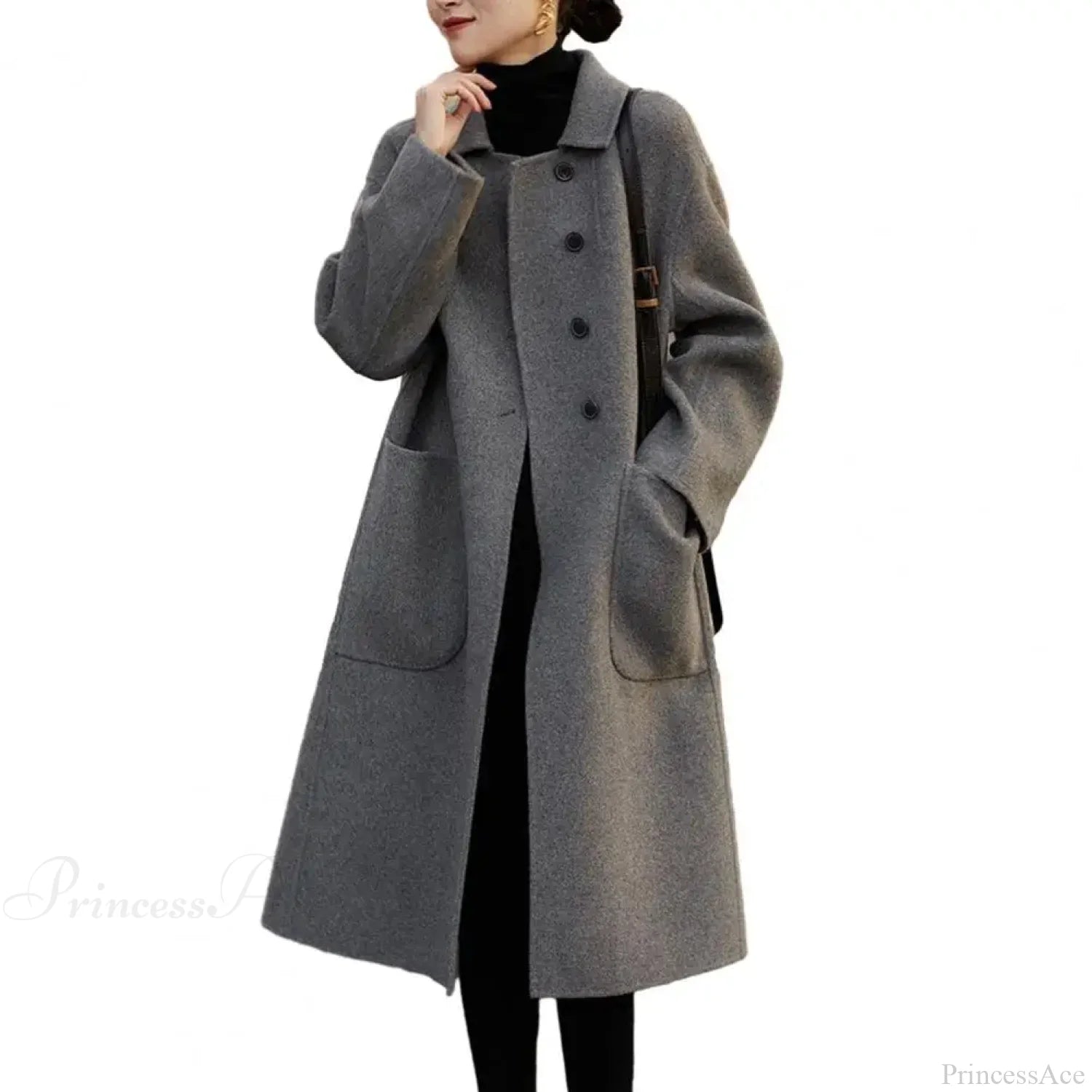 Commute Style Woolen Lapel Overcoat
