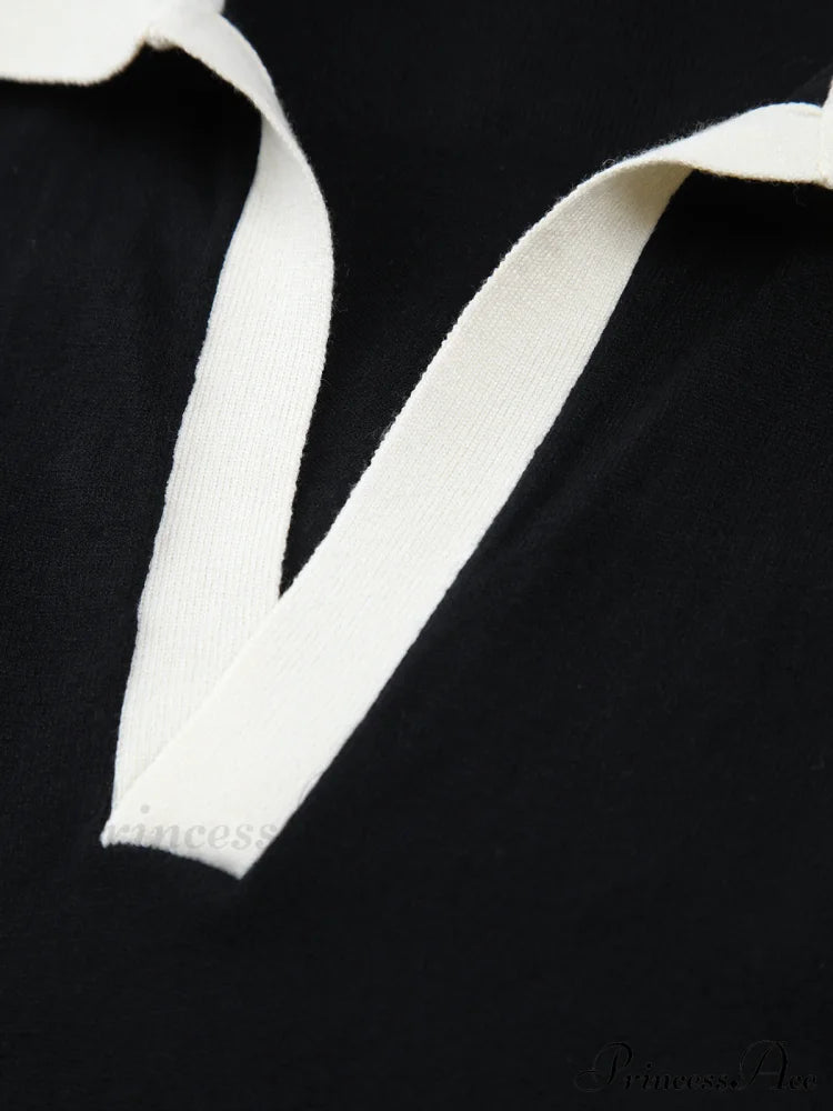 Contrast Trim Collar Trendy V-Neck Knit Sweater Vest Sweaters-L