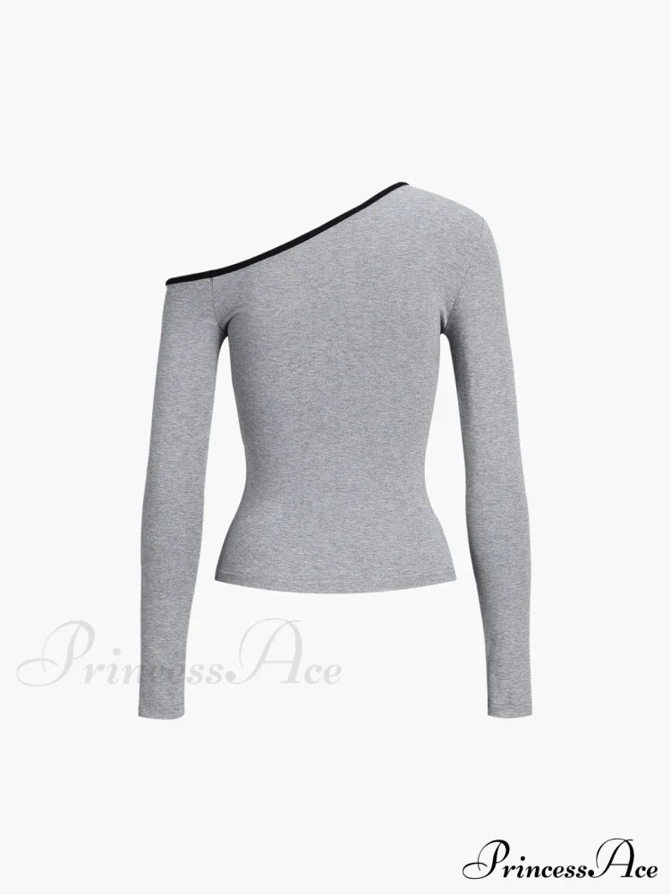 Contrast Trim Off Trendy Shoulder Long Sleeve Shirt T-Shirts