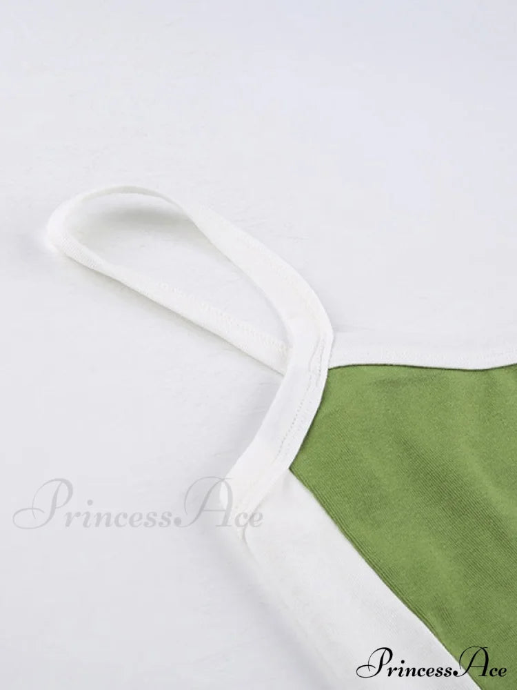 Contrast Trim Rib-Knit Trendy Crop Cami Top Tank Tops&Camis