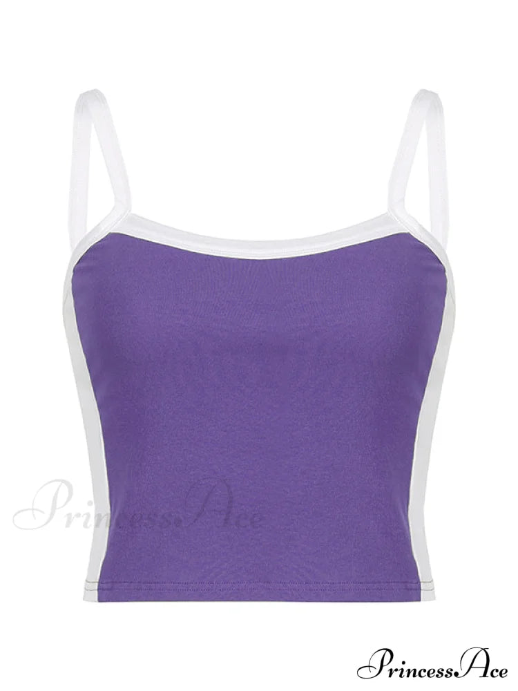 Contrast Trim Rib-Knit Trendy Crop Cami Top Tank Tops&Camis