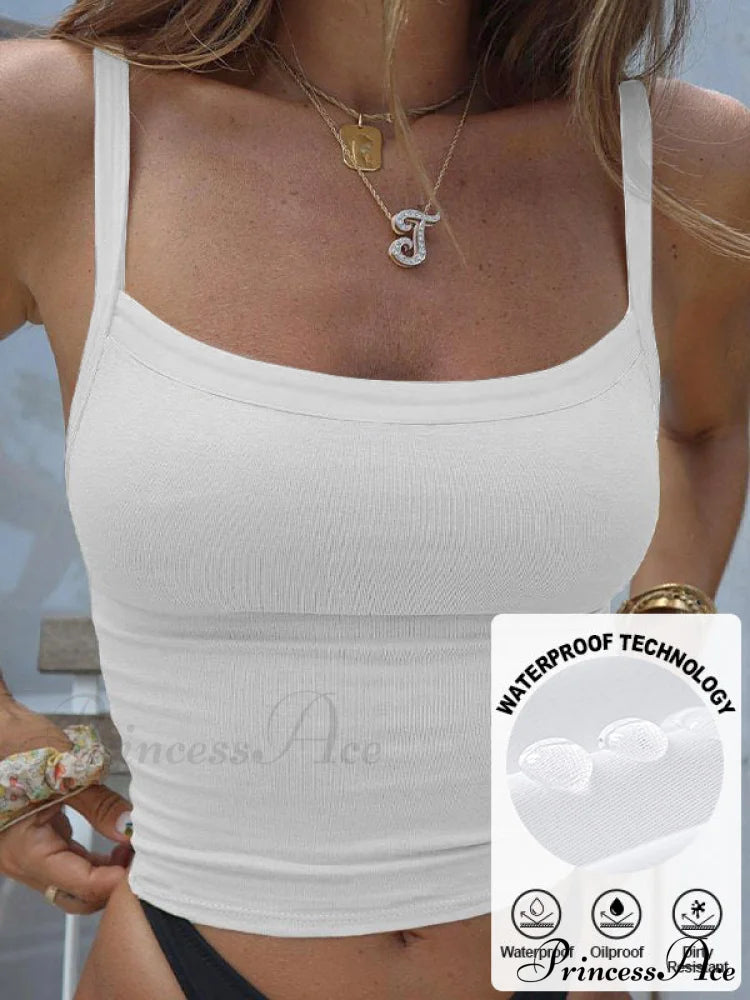 Contrast Trim Rib-Knit Trendy Crop Cami Top White-1 / S Tank Tops&Camis