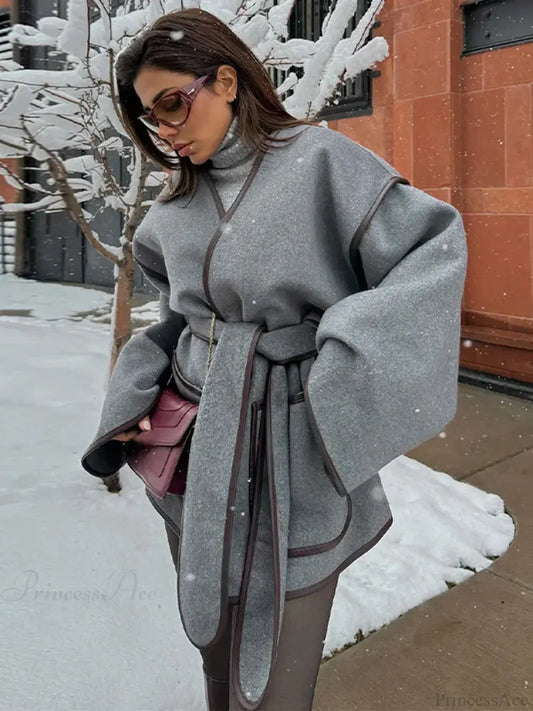 Contrasting Stitch Woolen Coat