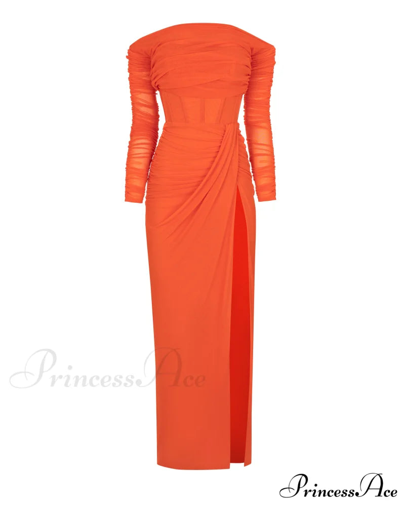 Coral Blazing Stylish Off-The-Shoulder Maxi Dress