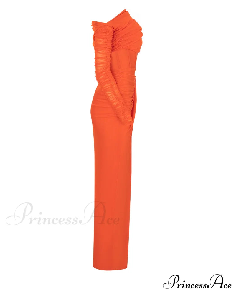 Coral Blazing Stylish Off-The-Shoulder Maxi Dress