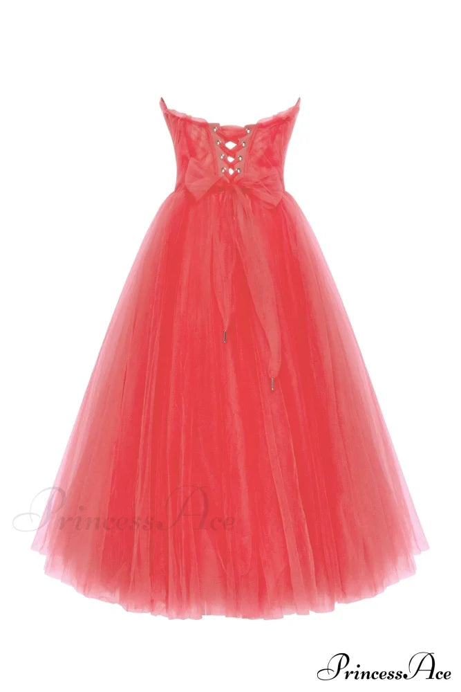 Coral Tender Stylish Midi Tulle Dress