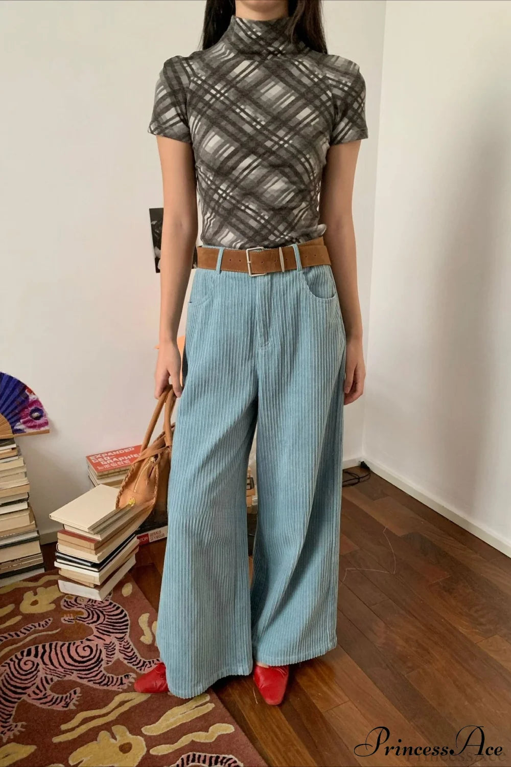 Corduroy High-Waist Wide-Leg Minimal Pants Blue / S