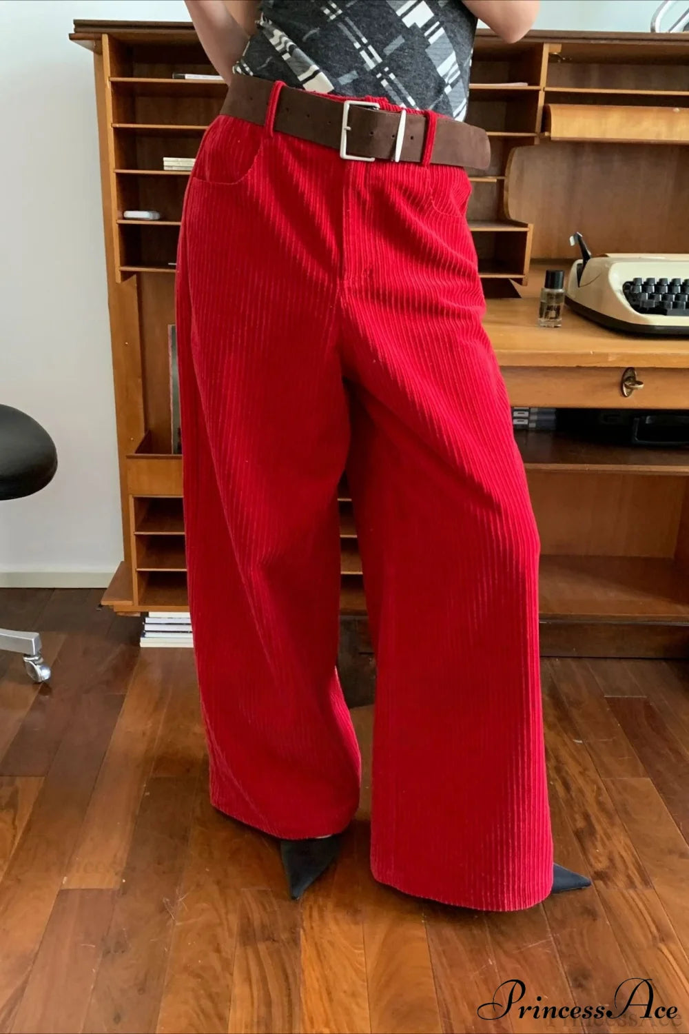 Corduroy High-Waist Wide-Leg Minimal Pants Red / S