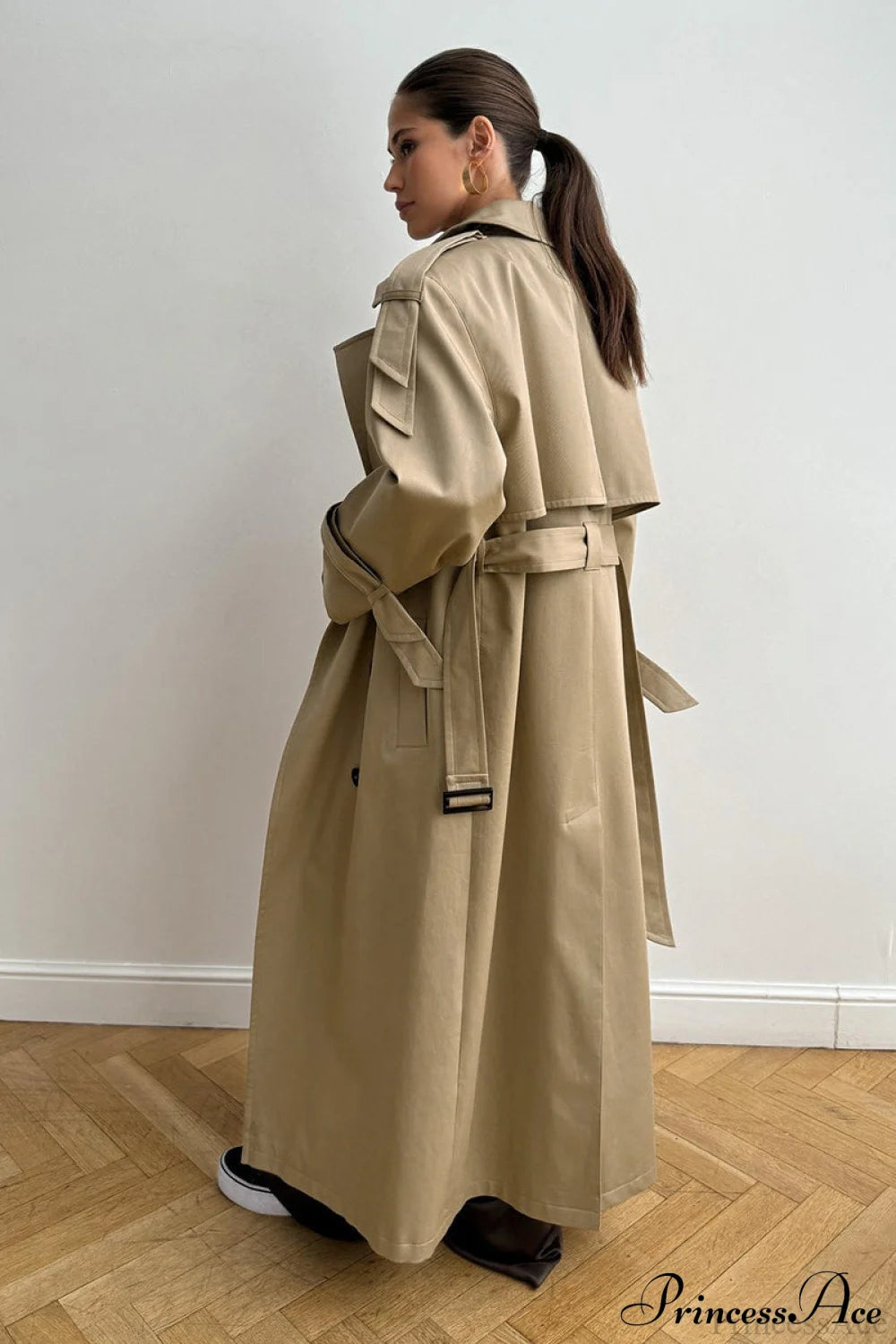 Cotton Belted Oversized Long Trench Overcoat