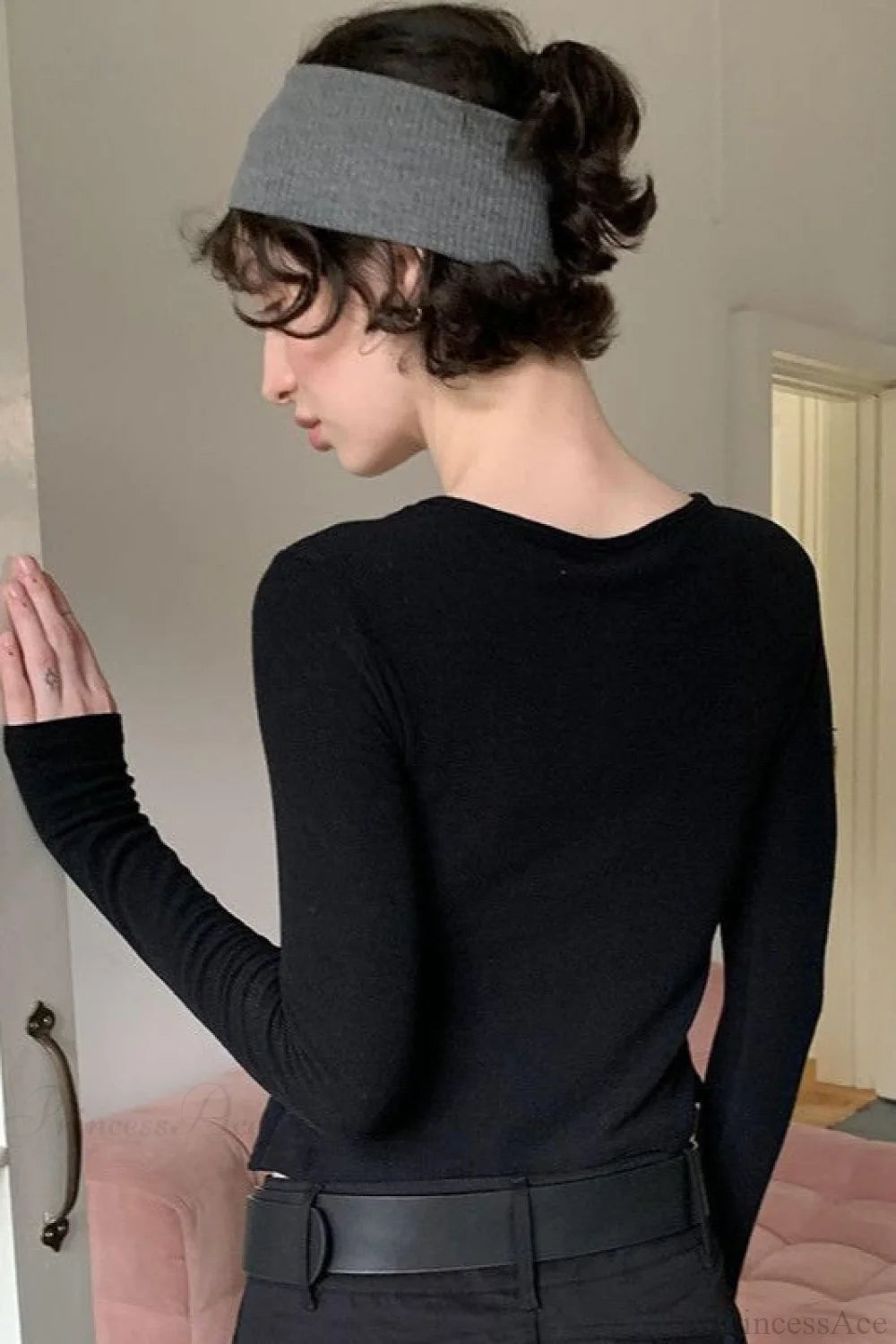 Cotton Cropped Faux Two-Piece Slim Long Sleeve Tee