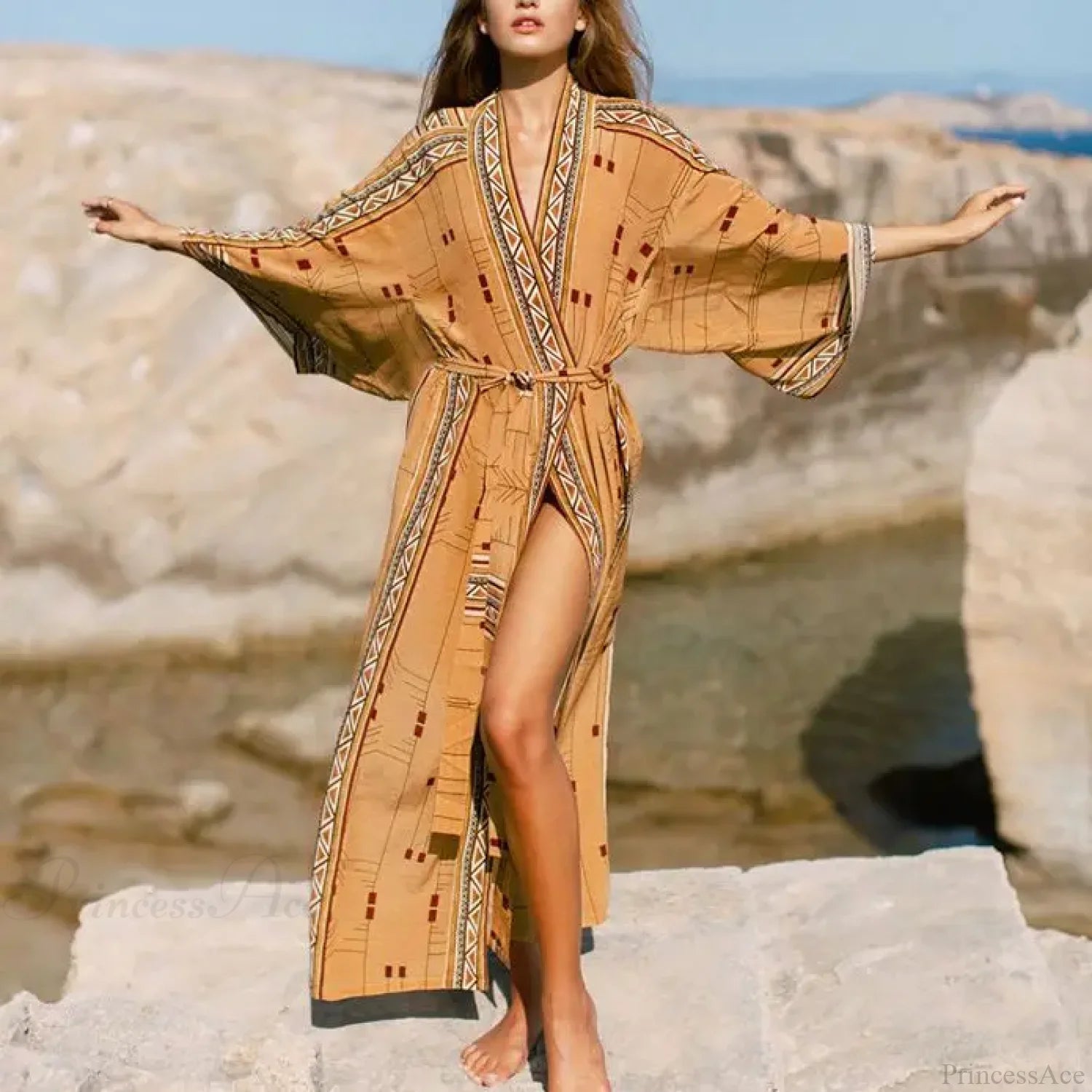 Cotton Ethnic Print Kimono Cardigan Boho Beach Cover up bohocoverup-250126