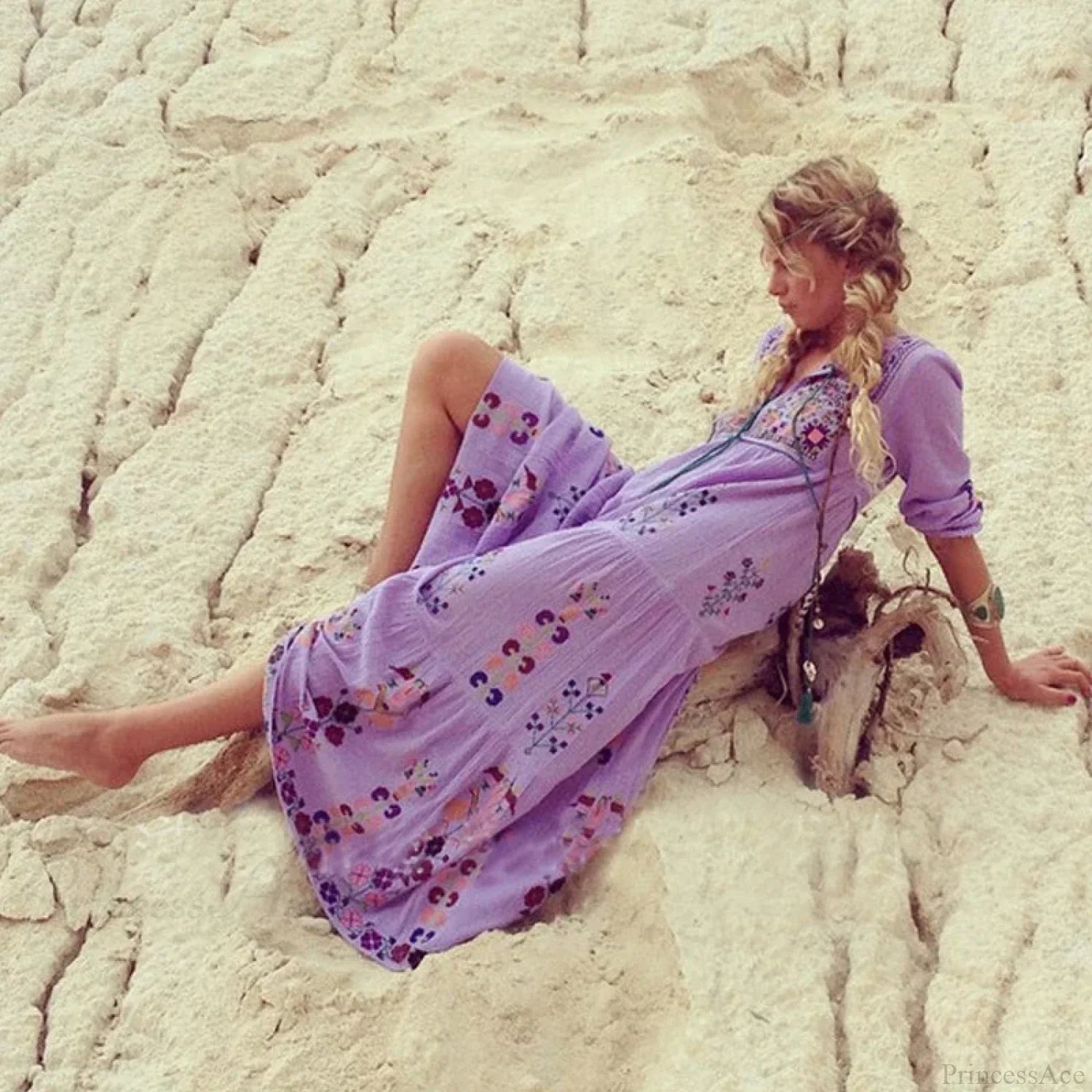 Cotton Floral Embroidered Maxi Dress bohodress-250126