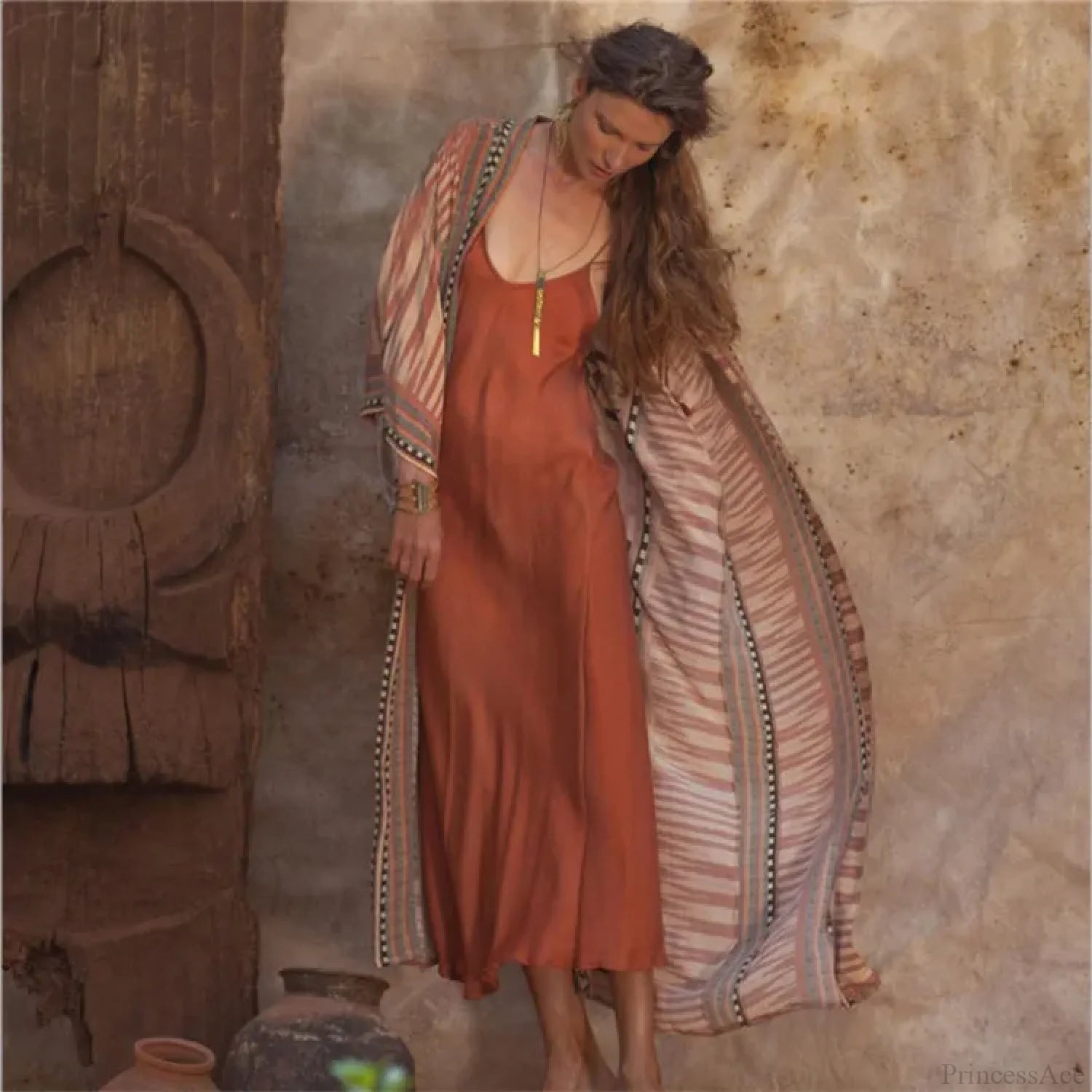 Cotton Floral Print Kimono Cover-up Orange / One Size bohodress-250126