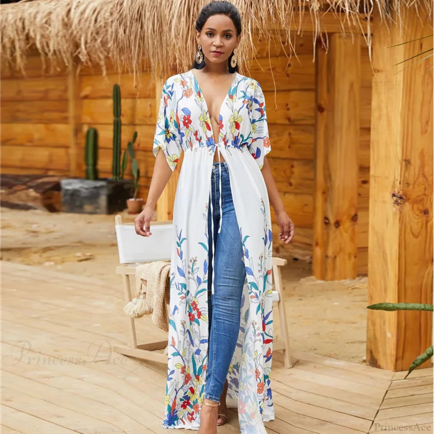 Cotton Kimono Floral Printed Boho Beach Cover Up color3 / One Size bohocoverup-250126