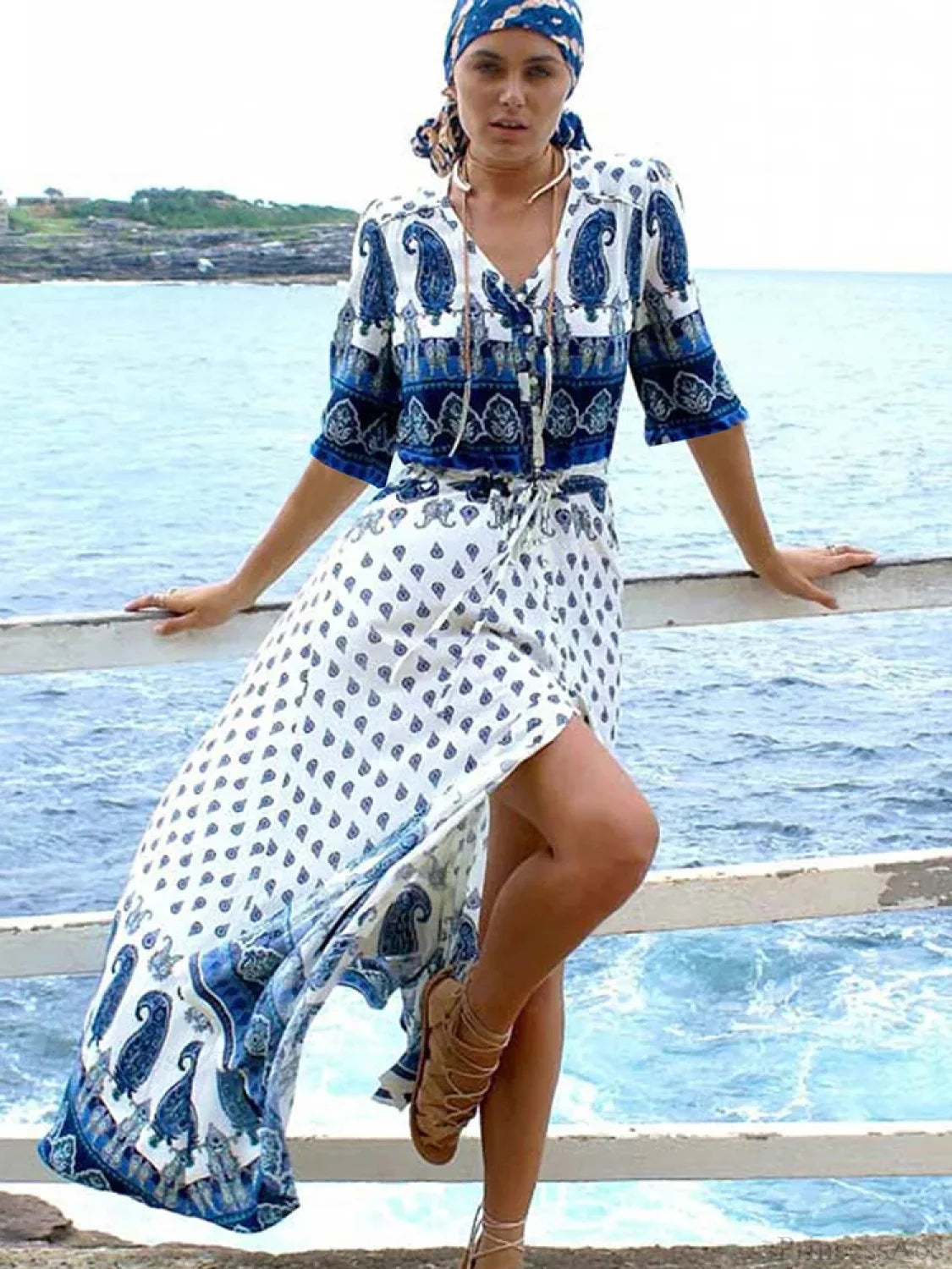 Cotton Kimono Floral Printed Boho Beach Cover Up color5 / One Size bohocoverup-250126