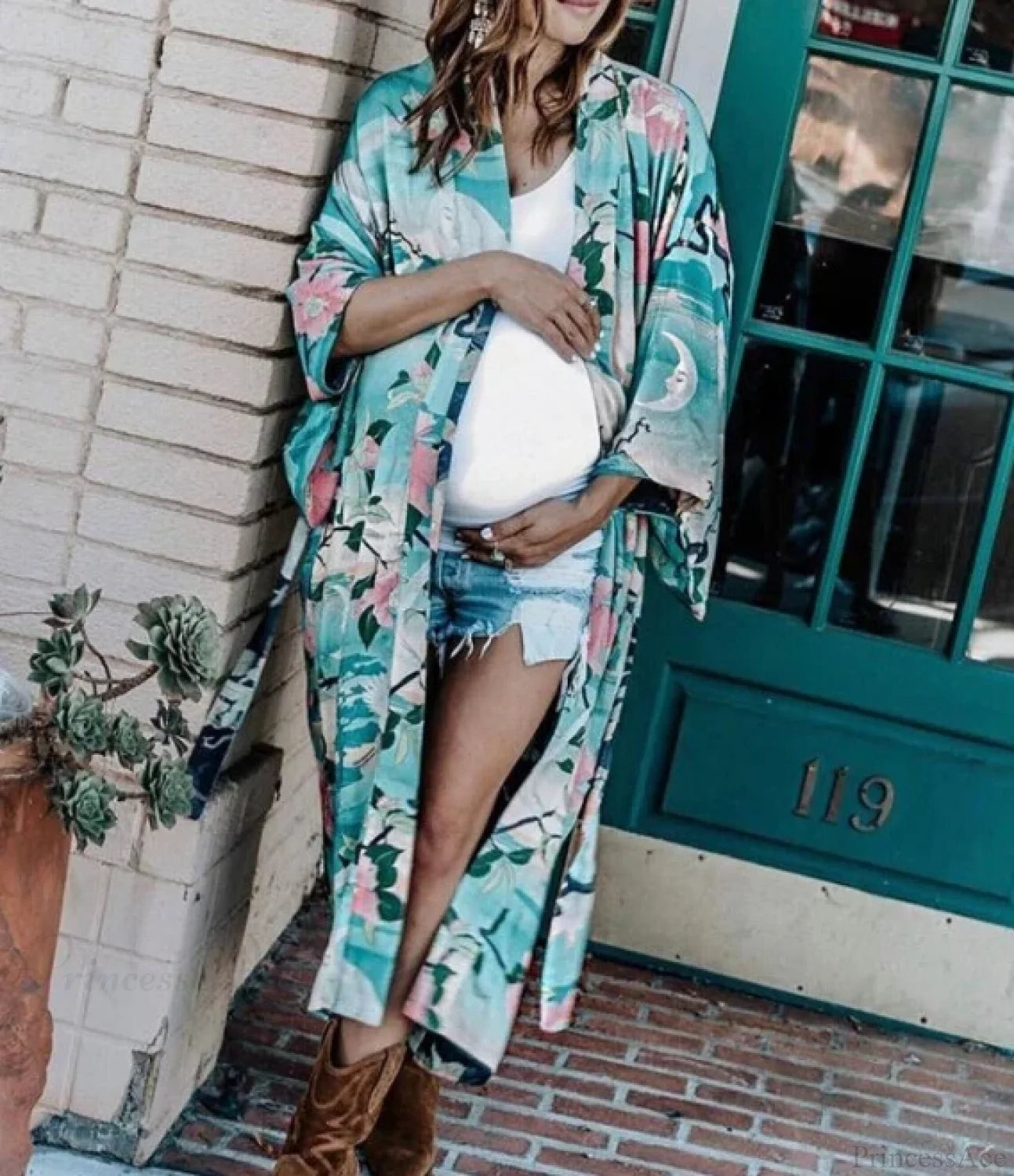 Cotton Kimono Floral Printed Boho Beach Cover Up color7 / One Size bohocoverup-250126