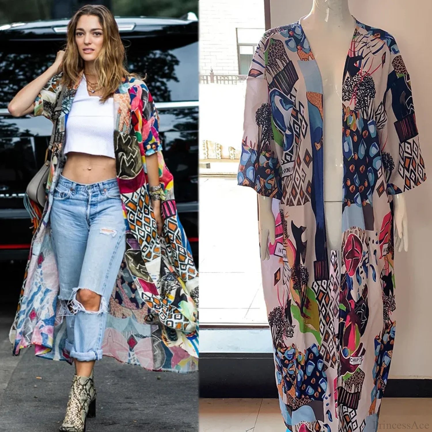 Cotton Kimono Floral Printed Boho Beach Cover Up color8 / One Size bohocoverup-250126