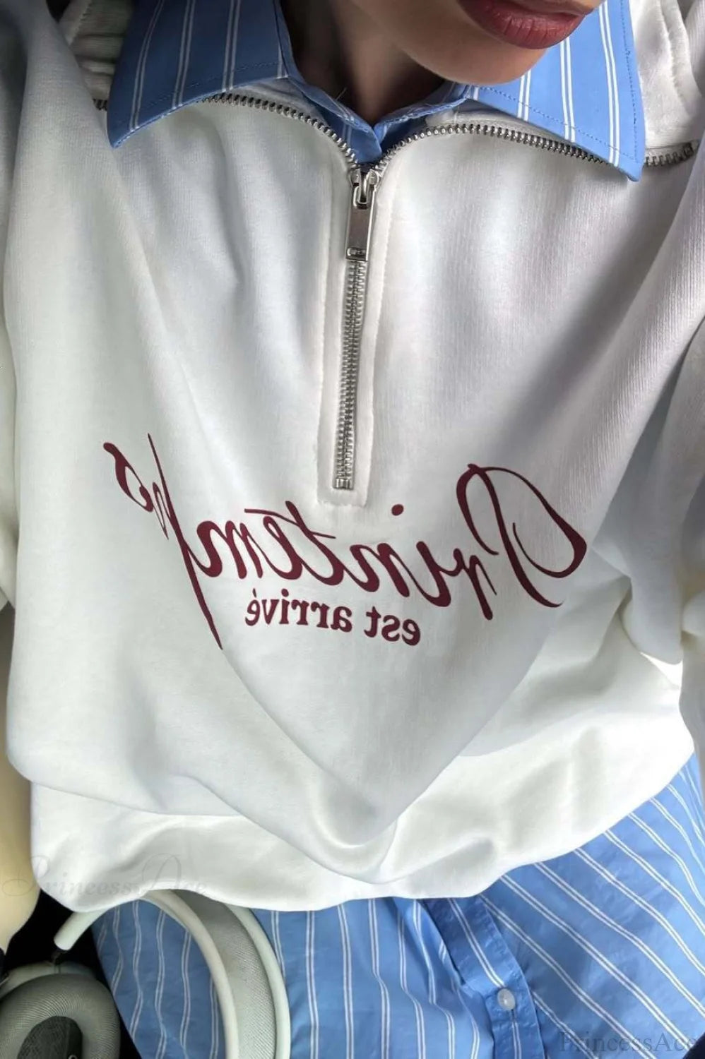 Cotton Letter Print Half-Zip Long Sleeve Sweatshirt