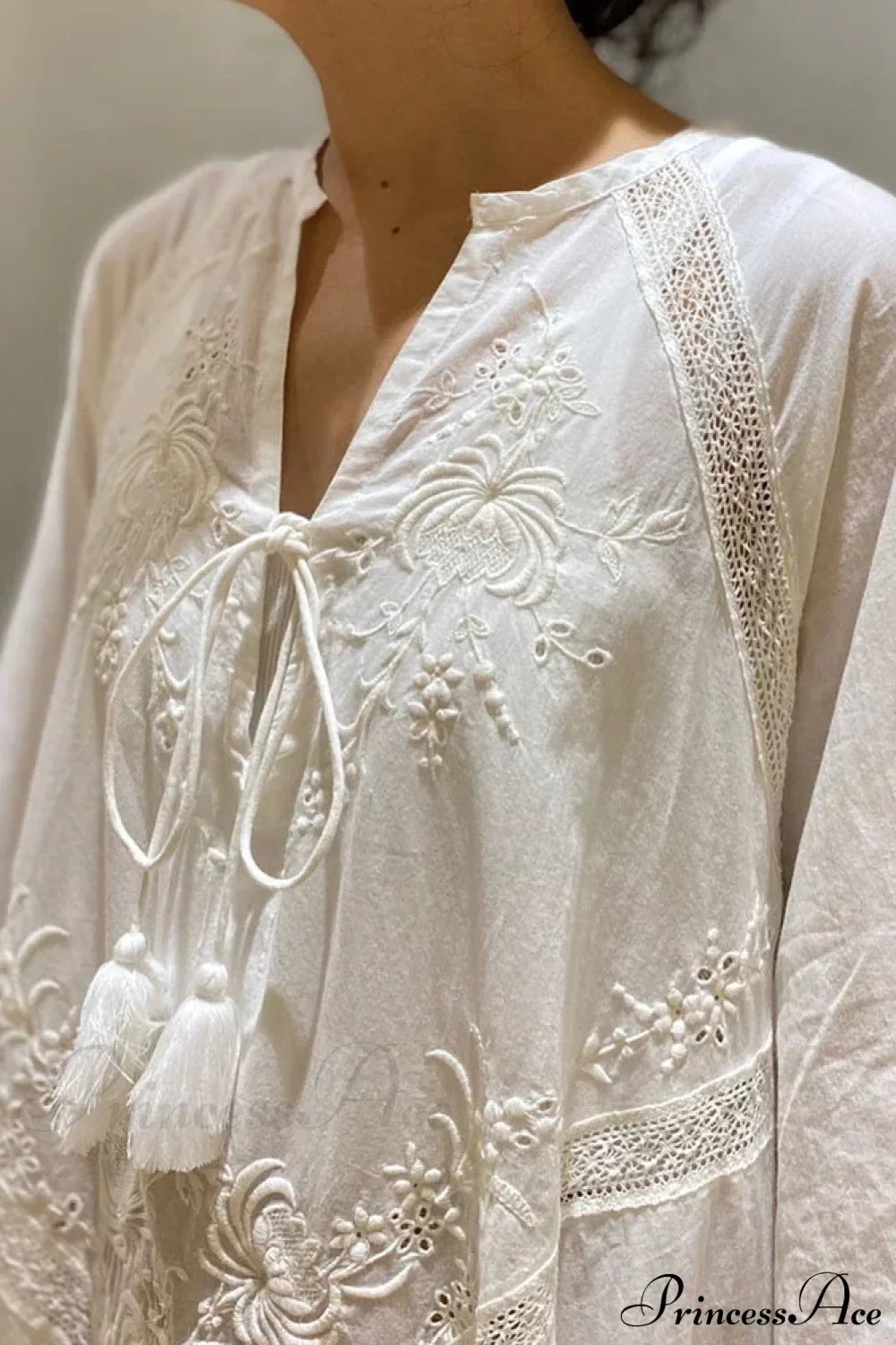 Cotton Linen Beach White V Neck Embroidered Boho Dress