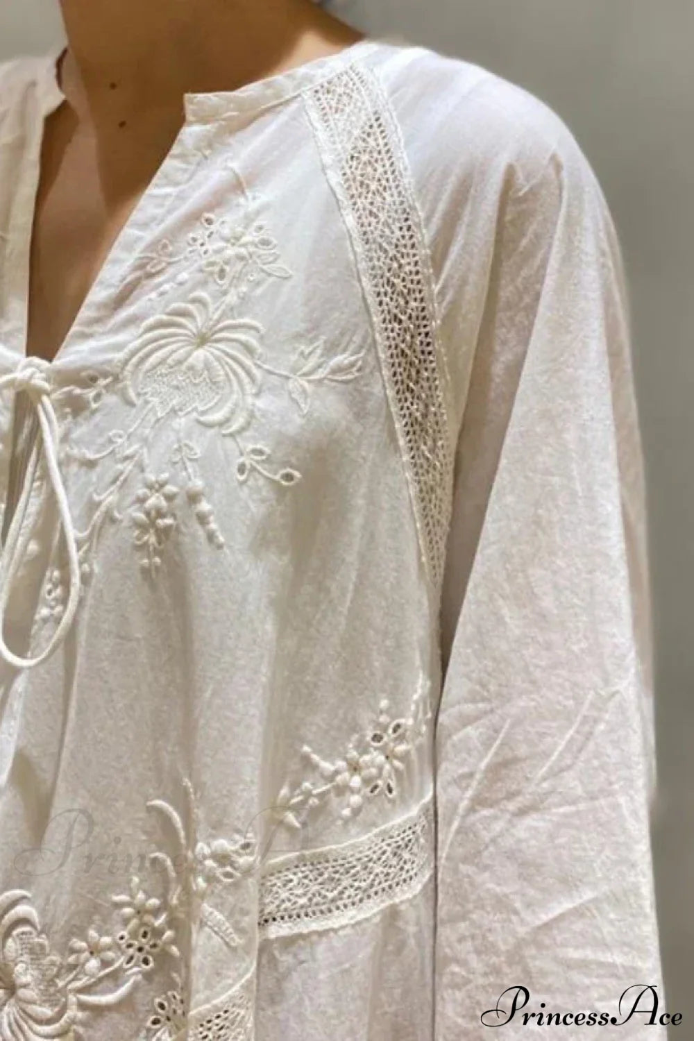 Cotton Linen Beach White V Neck Embroidered Boho Dress