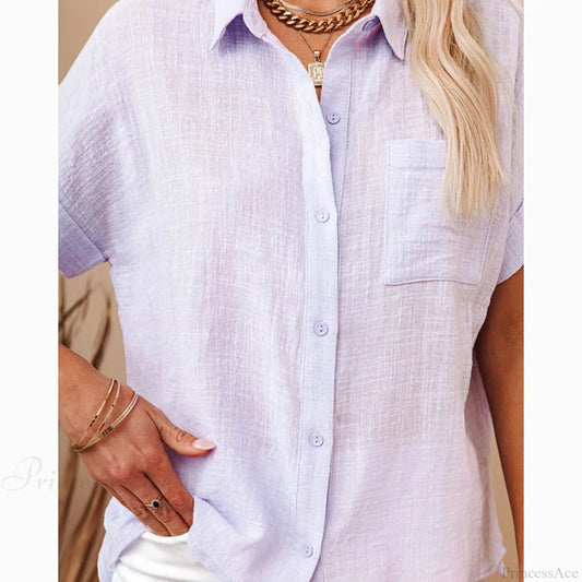 Cotton Linen Casual Short Sleeve Elegant Blouse blouse-250126
