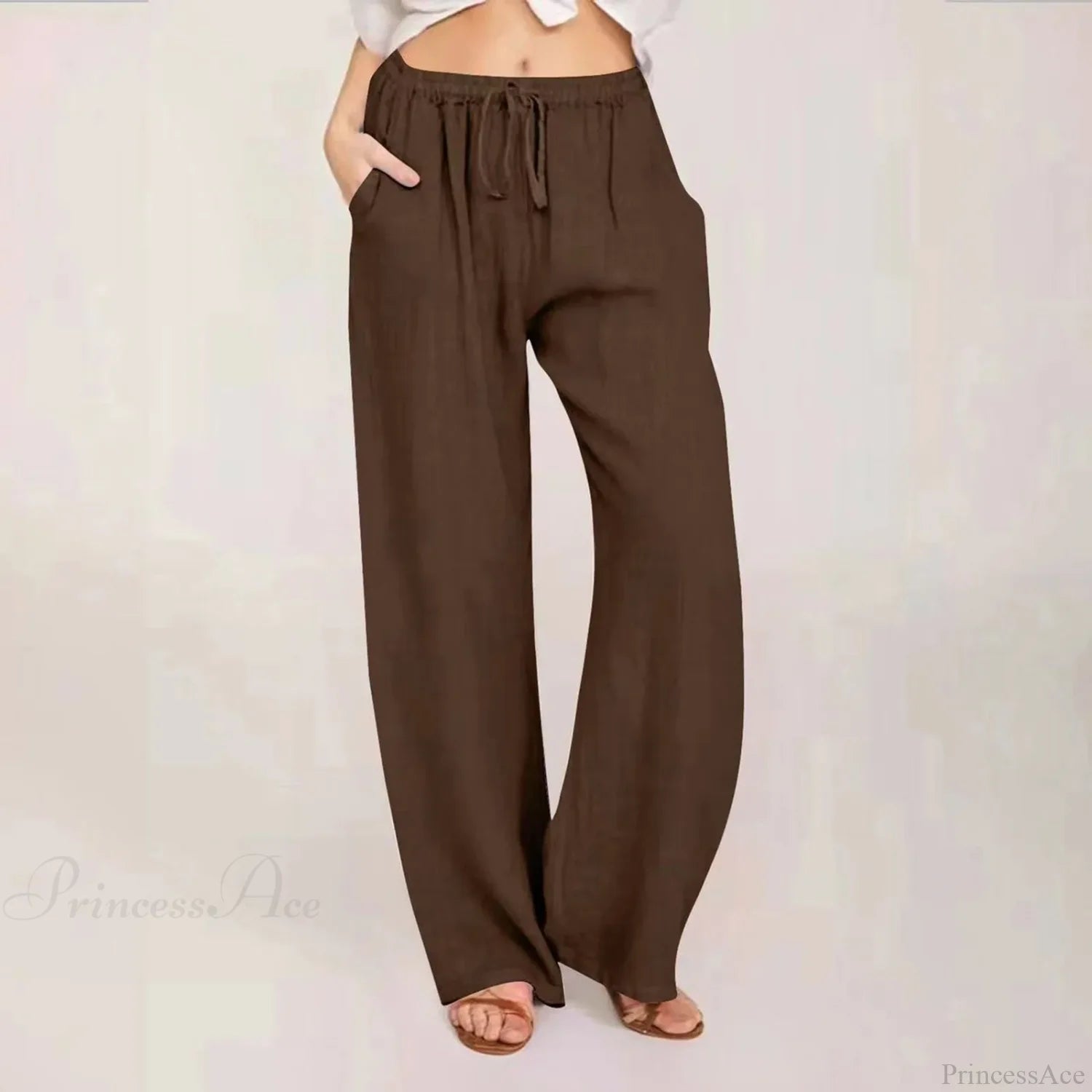 Cotton Linen Palazzo Wide Leg Pants Coffee / S