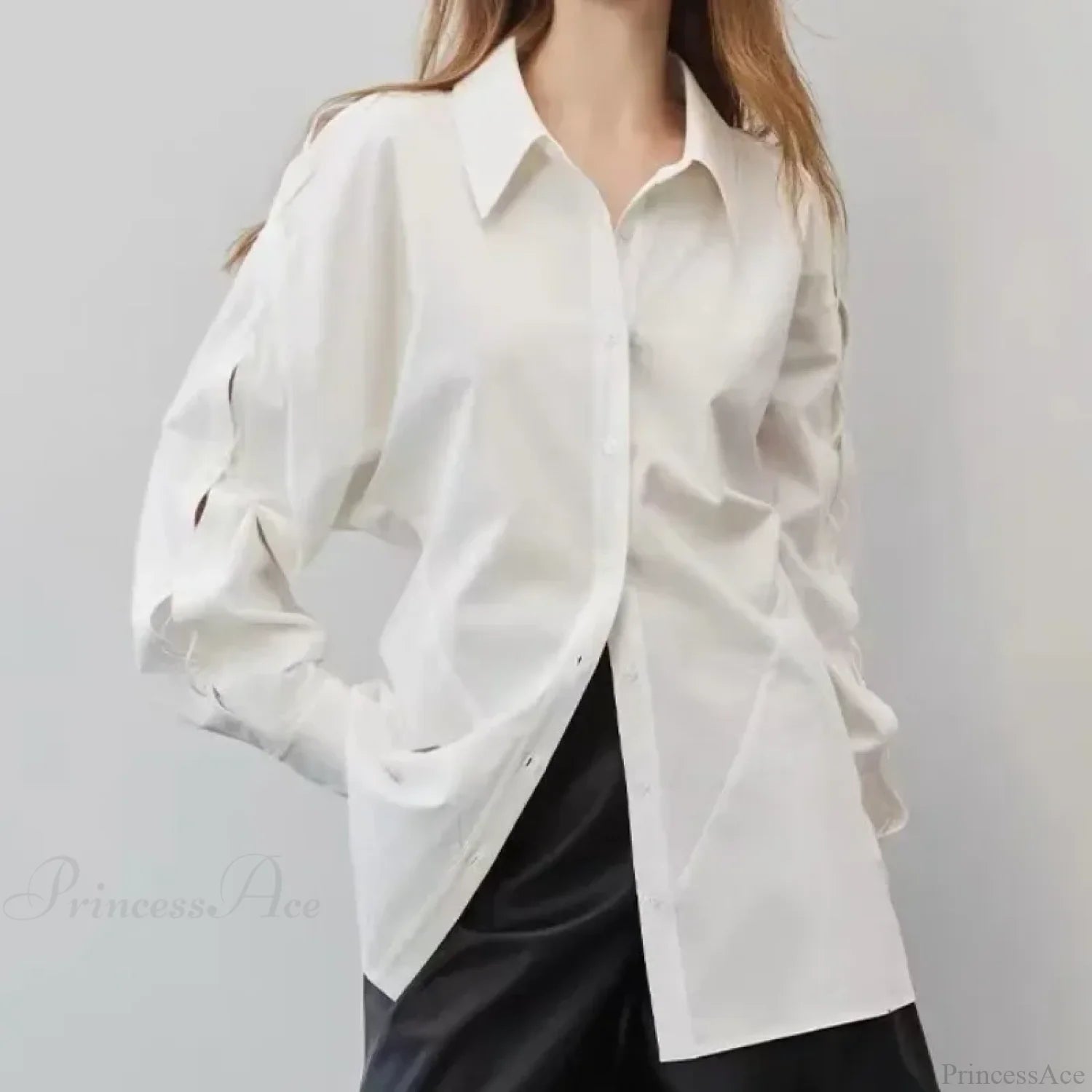 Cotton Long Sleeve Button Up Casual Office Blouse blouse-250126