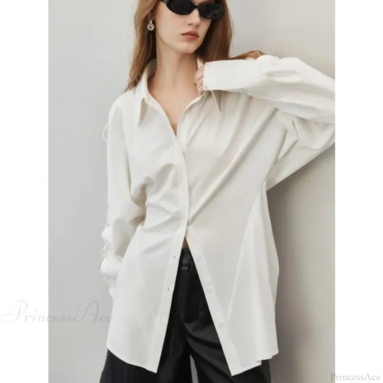 Cotton Long Sleeve Button Up Casual Office Blouse blouse-250126