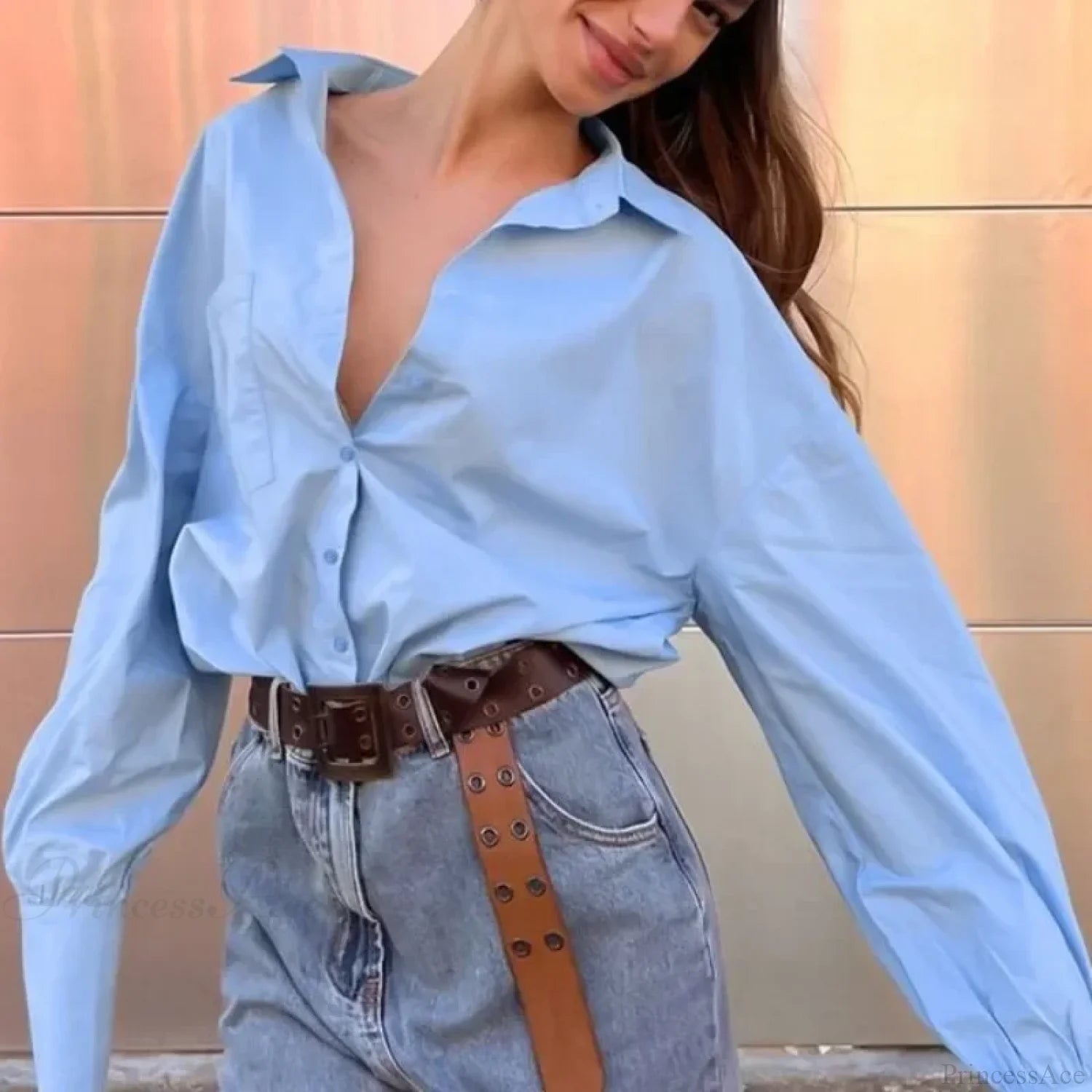 Cotton Loose Fit Blouse Blue / S blouse-250126